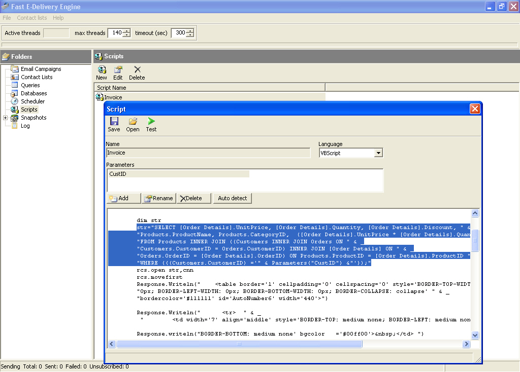 Script development for sending